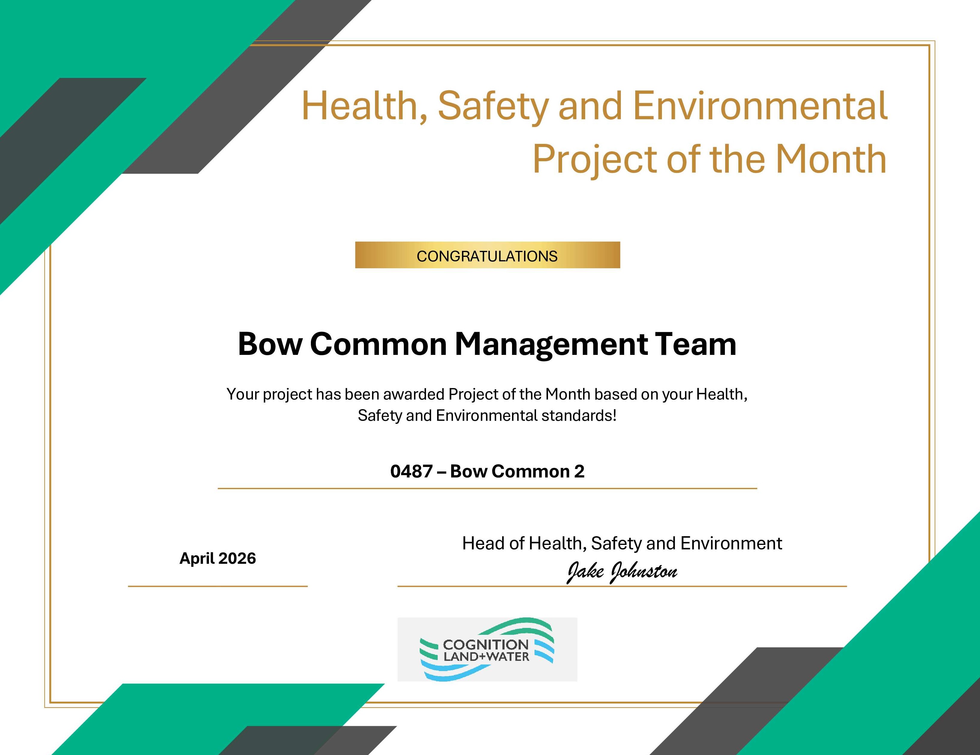 Cognition&rsquo;s May HSE Project of the Month &ndash; Bow Common 2!
